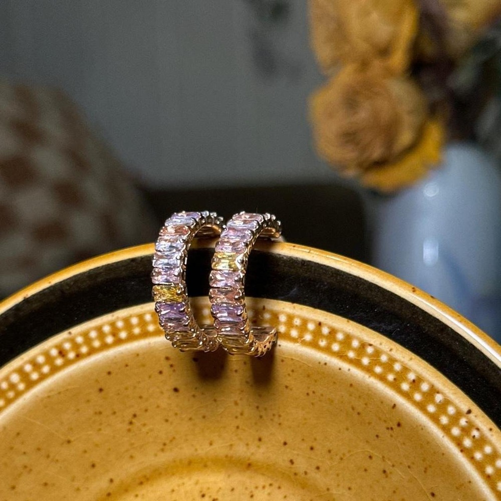 Muted Rainbow Baguette Hoop Earrings